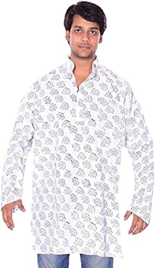 Amazon Lakkar Haveliインド綿100 メンズクルタシャツloose Fit Elephant Print Handブロックホワイト色プラスサイズ カラー ホワイト シャツ 通販