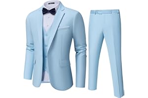 Saruit Mens Suit Tuxedo Set Slim Fit Suits 3 Piece One Button Prom Wedding Blazer Vest Pants with Bow Tie