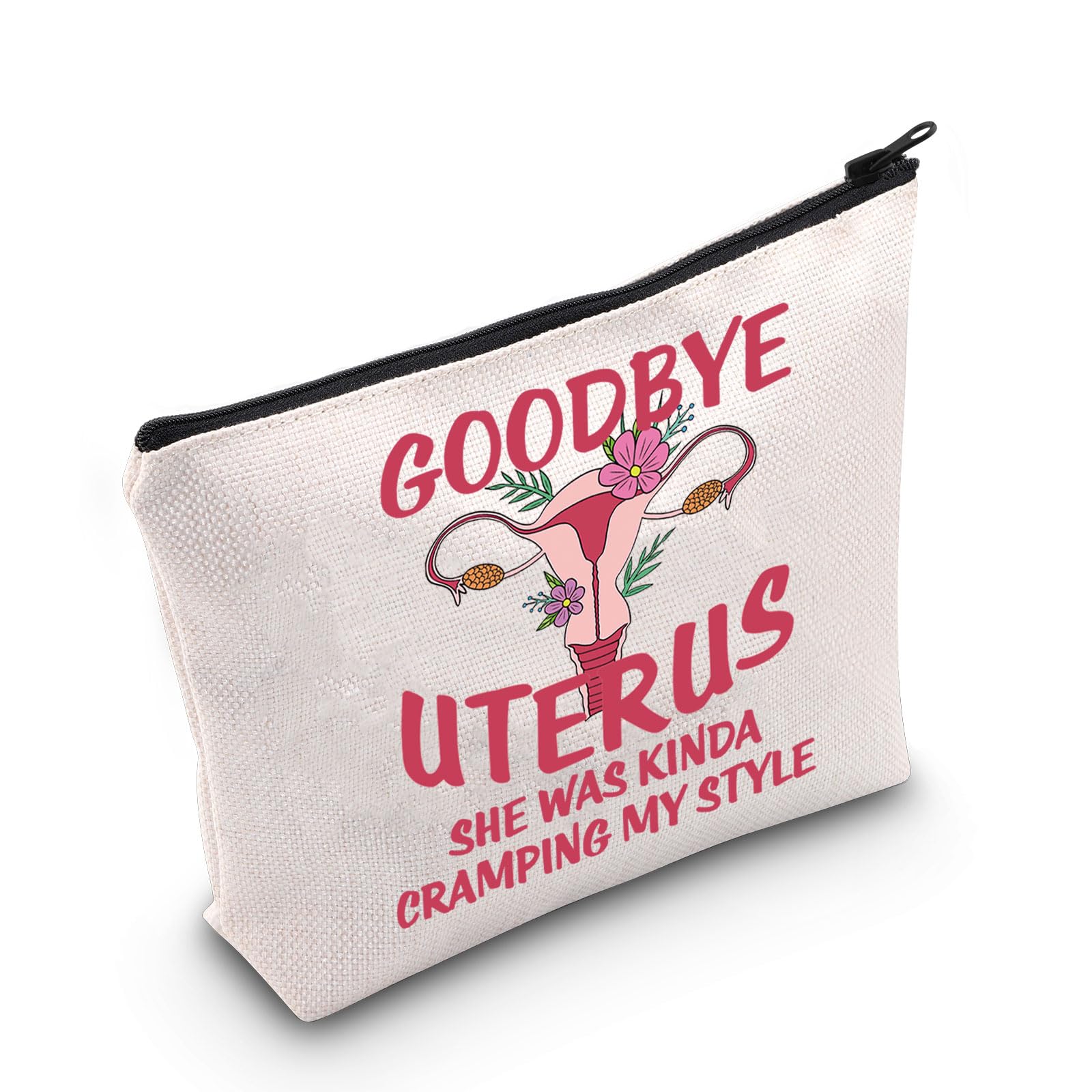 PLITI Hysterectomy Gift Hysterectomy Recovery Gift Goodbye Uterus She was Kinda Cramping My Style Uterus Makeup Bag for Women (Goodbye Uterus BagU)