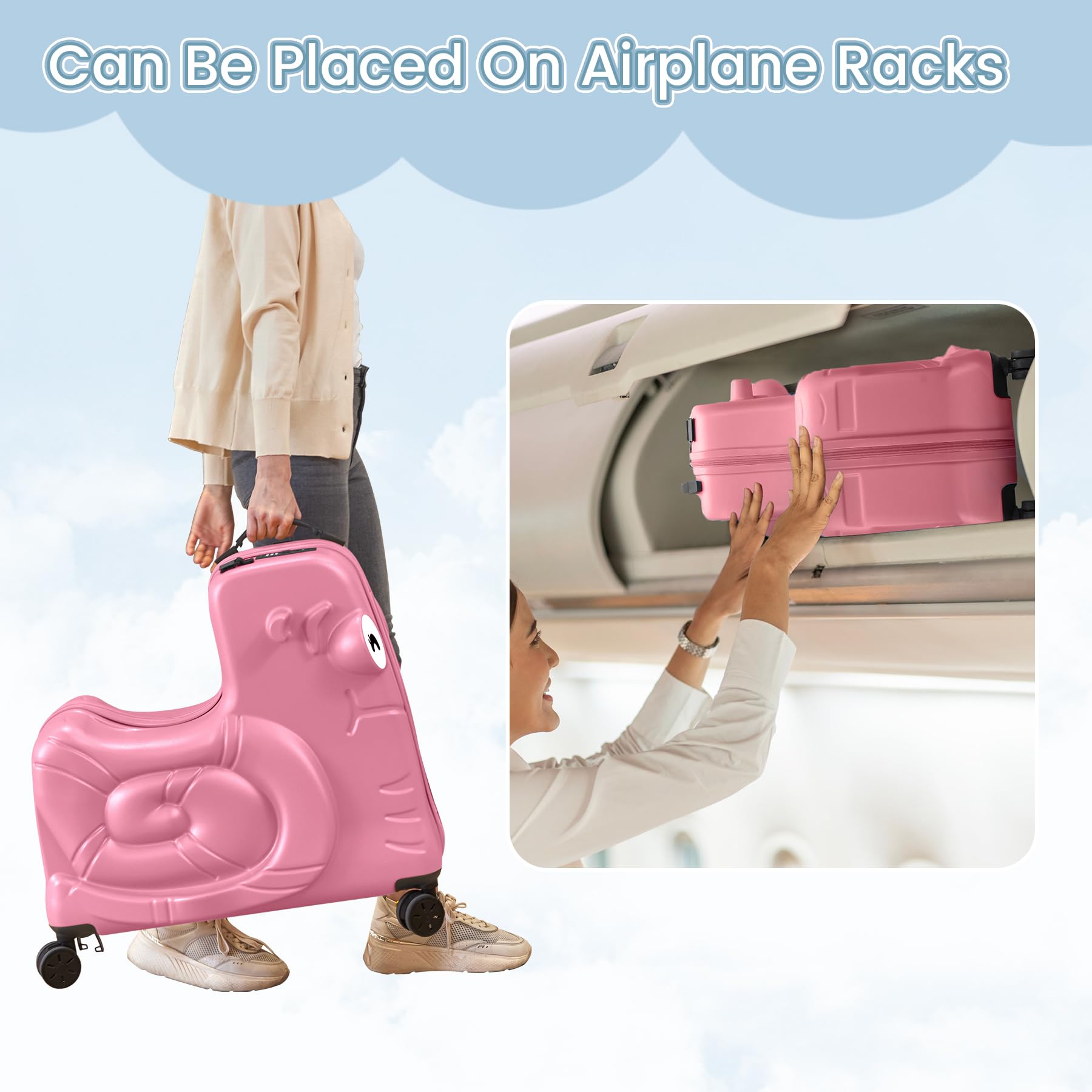 SEA PUNK Kids Luggage, Kids Ride-on Luggage with Spinner Wheels Suitcase, Kid's Ride-On Suitcase Help Your Child Relax, Carry On Trolley Luggage with Password Lock, 22