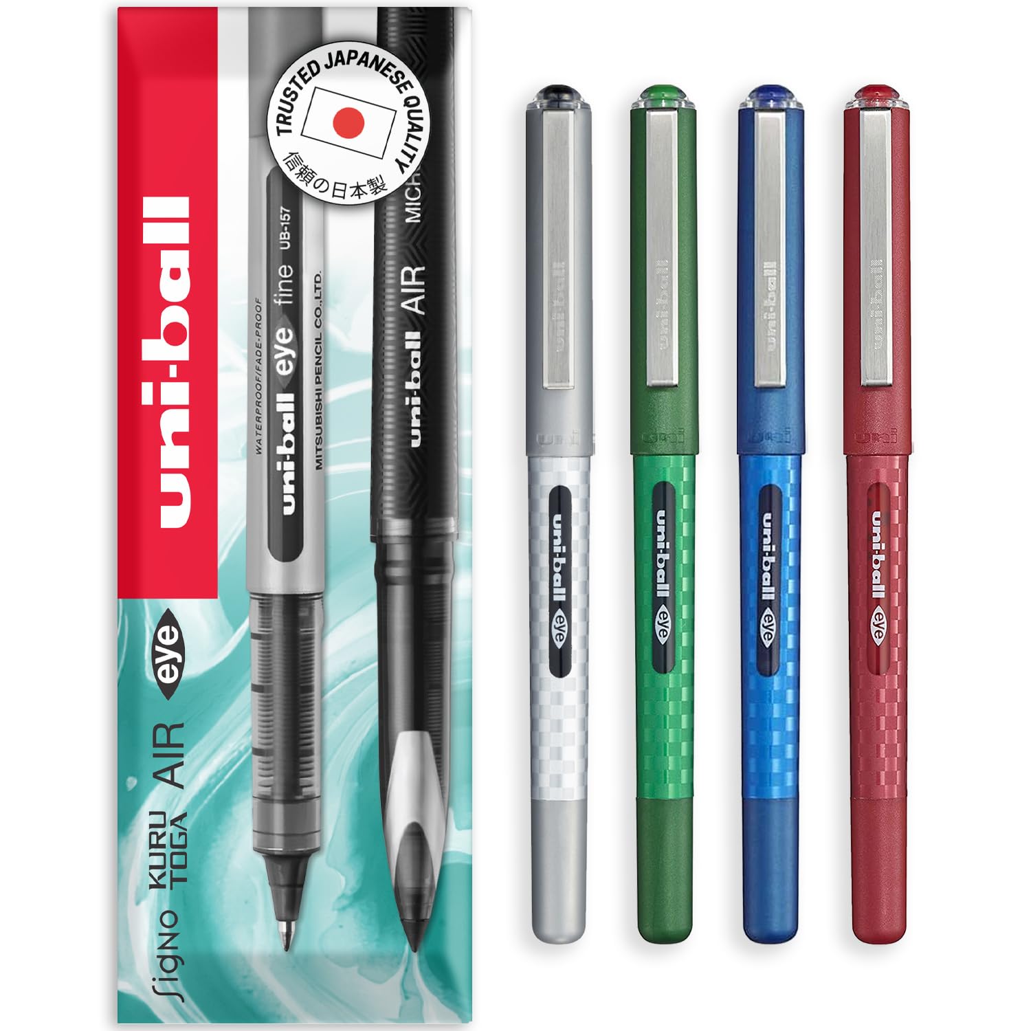 uni-ball EYE - UB-157D Liquid Ink Rollerball Pens - 0.7mm Nib - In Envelope Gift Packaging (Pack of 4, Essentials)