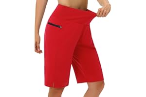 MIVEI Women's 11" Long Swim Board Shorts - High Waisted Quick Dry Beach Swimming Shorts with Zipper Pocket Liner UPF50+