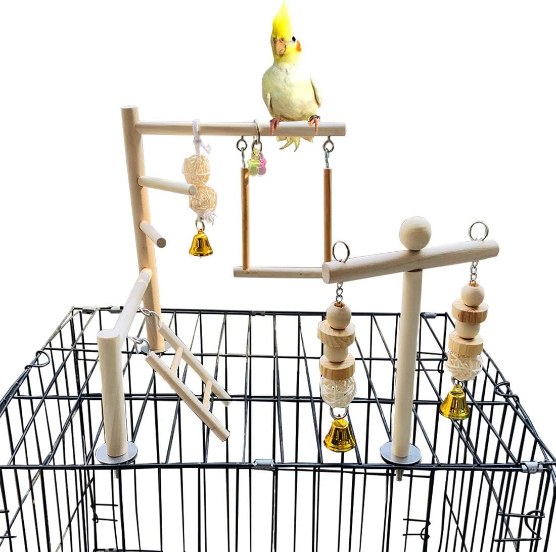 PINVNBY Bird Playground Parrot Play Gym Parakeet Cage Play Stand Wooden Perches Playpen Ladders Conure Chewing Climbing Swing Toy Birdcage Accessories for Small Cockatoo Cockatiel Lovebirds Budgie : Pet Supplies