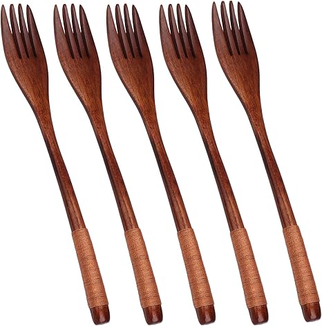 Amazon De Coolty 5 Stuck Holzgabeln Holz Vintage Japanische Style Holz Salat Abendessen Kuche Essen Kochen Gabel Set Fur Kinder Erwachsene 22 5cm 2 9cm