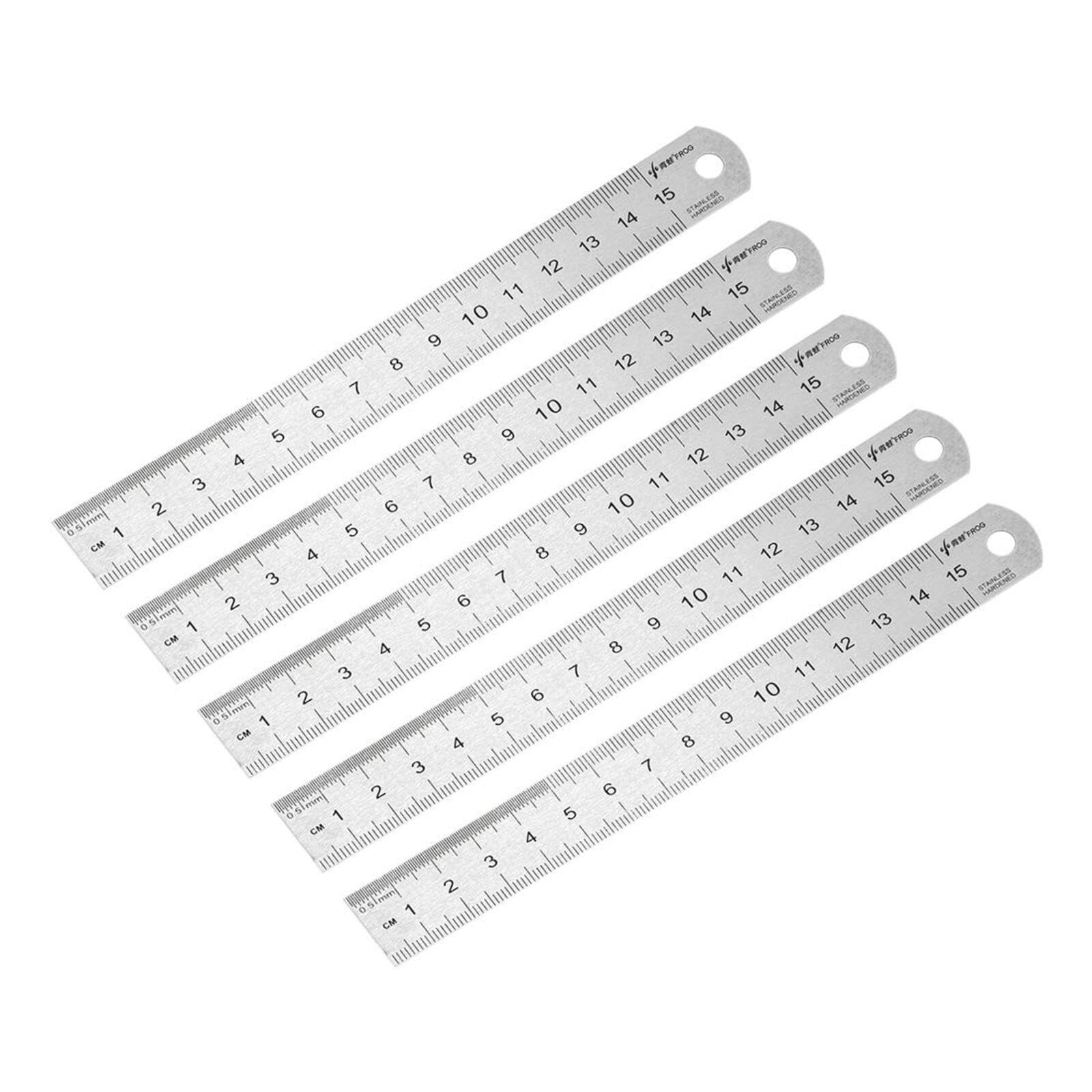 Straight Ruler 15cm 6 Inch Metric Stainless Steel Measuring Tool with Hanging Hole 5pcs