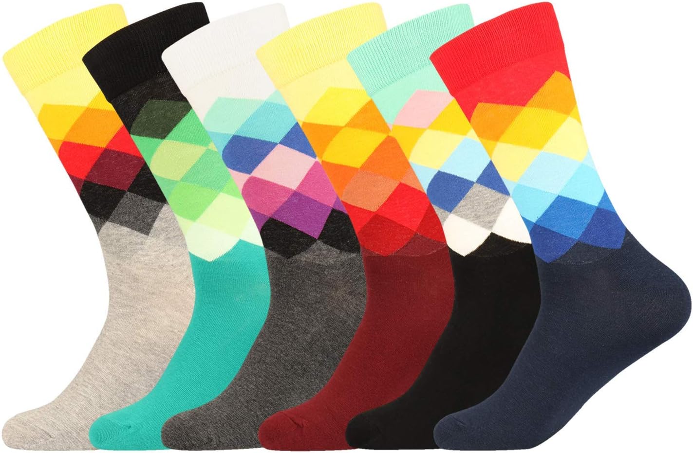 Men's Colorful Striped Argyle Guitar Dress Socks for Men Cozy Crew Socks