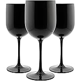 FOX & GRAPES Plastic Stemmed Wine Glasses | Unbreakable/Shatterproof, Reusable, Food Safe, Dishwasher Safe, For Birthday and Party, 16oz (Black, Set of 12)
