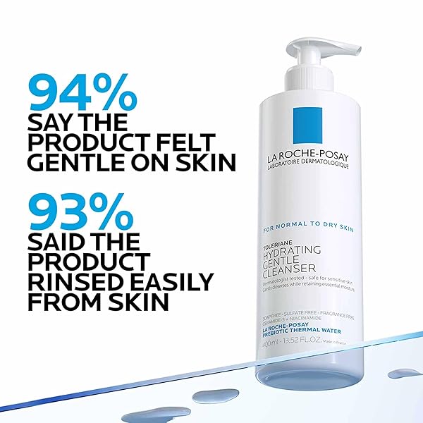 LA ROCHE-POSAY TOLERIANE HYDRATING GENTLE FACE CLEANSER, DAILY FACIAL CLEANSER WITH NIACINAMIDE AND CERAMIDES FOR SENSITIVE SKIN, MOISTURIZING FACE WASH FOR NORMAL TO DRY SKIN, FRAGRANCE FREE