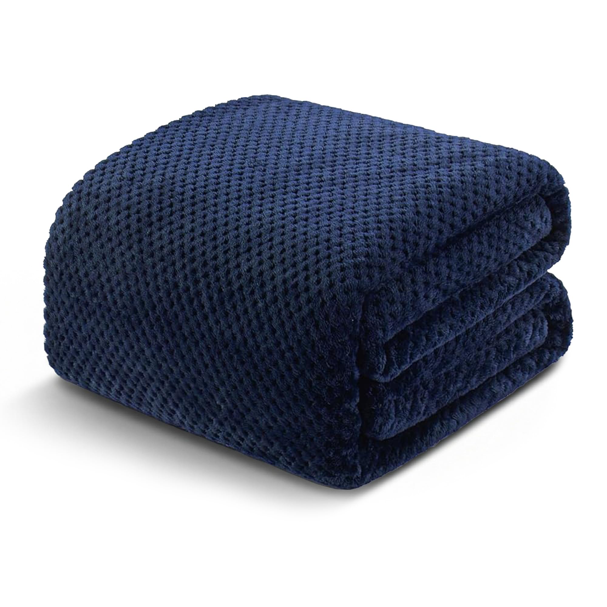Exclusivo Mezcla Fleece Bed Blanket King Size, Super Soft and Warm Blankets for Couch, Sofa and Bed Waffle Textured, Cozy, Fuzzy and Lightweight, Navy Blue, 230x265 CM