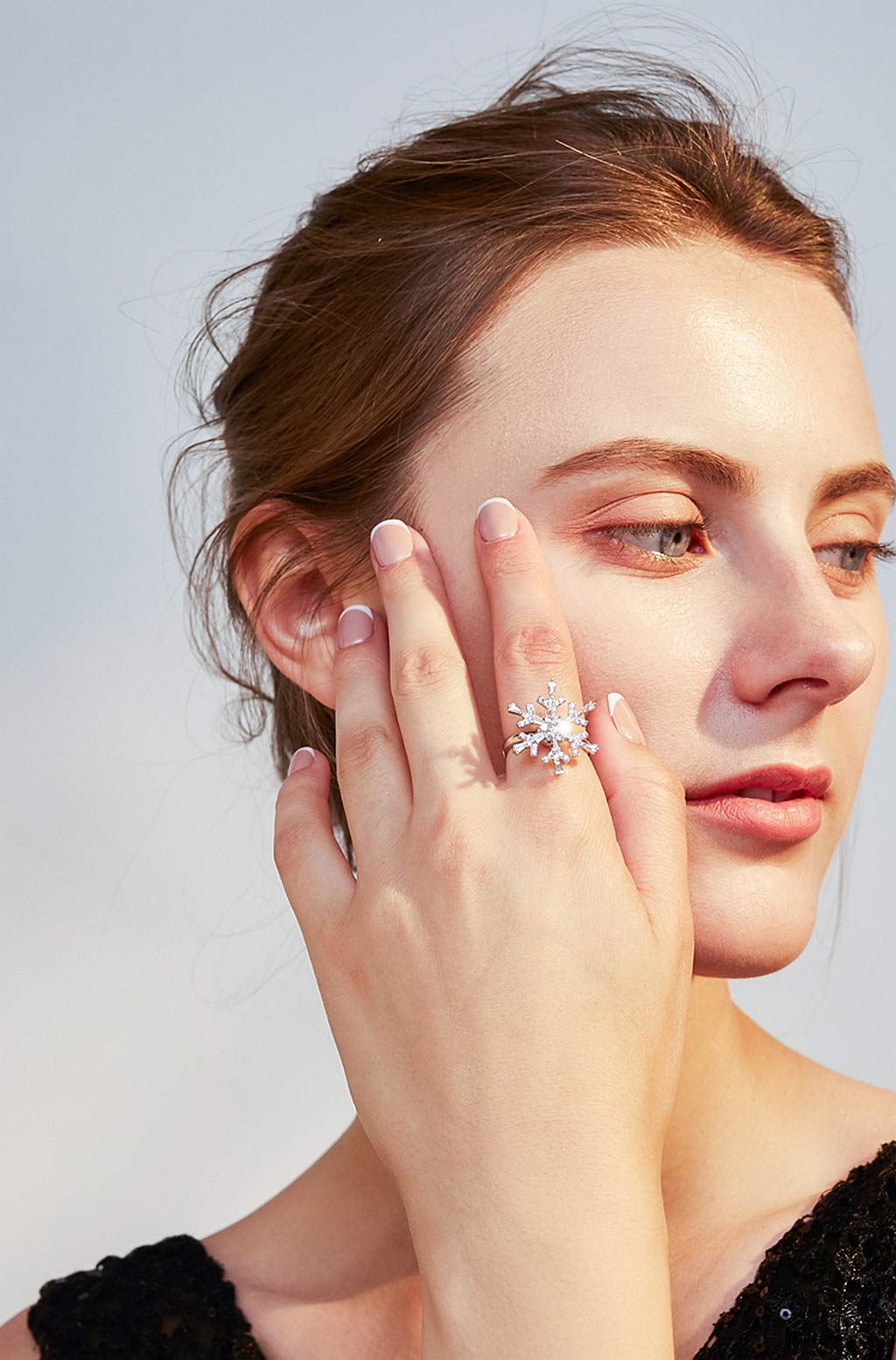 SEWOR Elegant Rotating Rings Adjustable Spinner Diamond Delicate Snowflake Ring for Women Girls, Anti Anxiety,Autism (Snowflake)