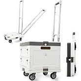 Wellmax Rolling Crate with Wheels, Foldable Utility Cart, 132 lb, White | Adjustable Telescoping Handle, Silent Rolling Wheel