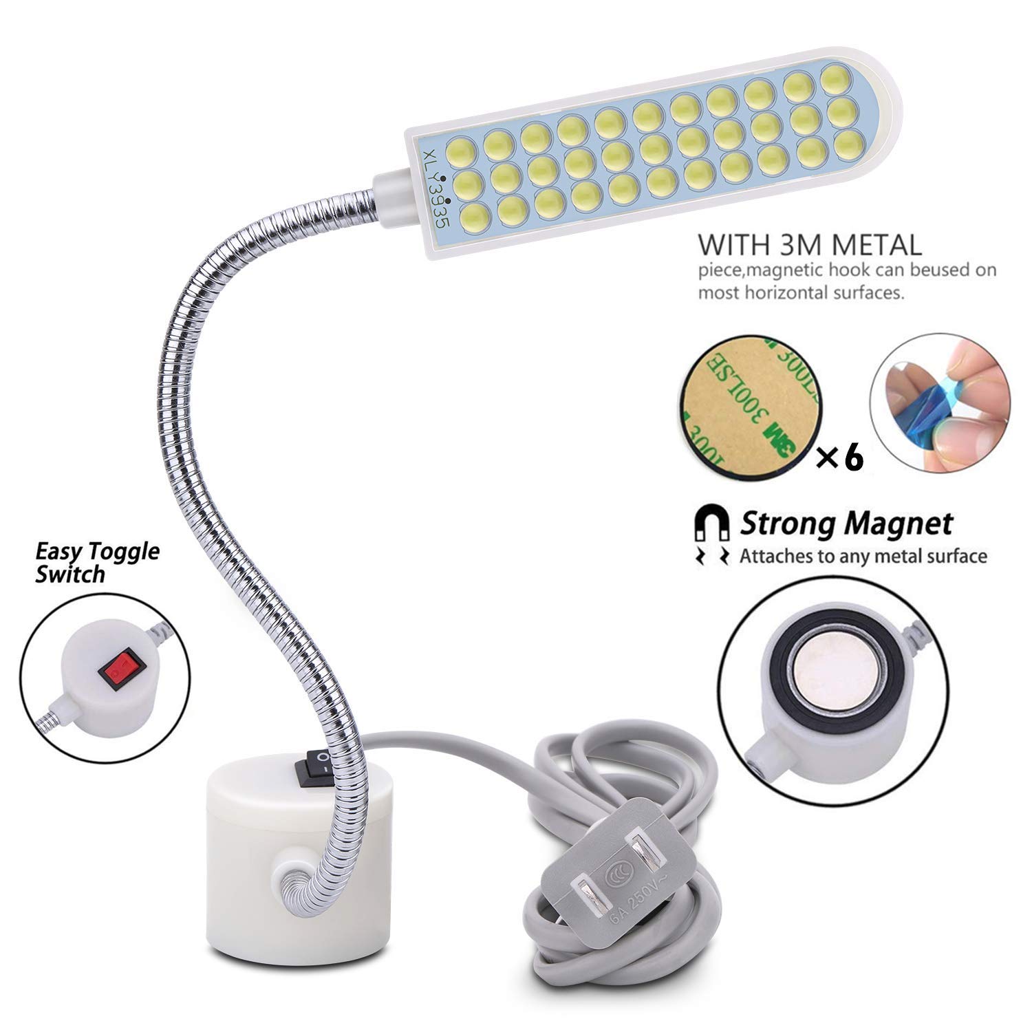 Sewing Machine Light (36LED) Gooseneck Work Light with Magnetic Mounting Base, White Soft Light for Lathes, Drill Presses, Workbenches (3PACK)