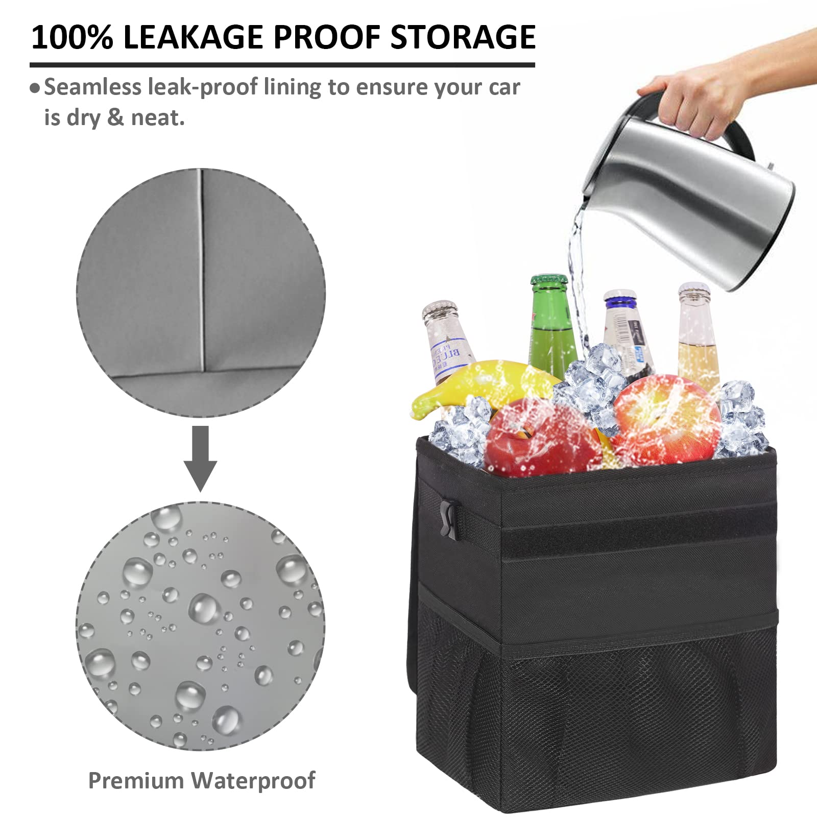 Car Trash Can Bin with Lid Hanging for Back Seat, Car Accessories for Women Men Leak Proof Automotive Garbage Cans Leakproof Vehicle Trash Can for Truck SUV Black