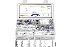 Krysay 265Pcs Drywall Anchors and Screws Kit,Self Drilling Zinc Metal & Nylon Plastic Wall Anchors with #8 Stainless Screws Heavy Duty (Hold Up to 75LBs)