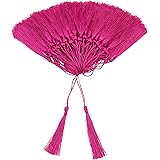 100 Pieces Dark Pink Tassels 13cm/5-Inch Silky Handmade Soft Tassels Floss Bookmark Tassels with 2-Inch Cord Loop for Jewelry Making, DIY Projects, Bookmarks
