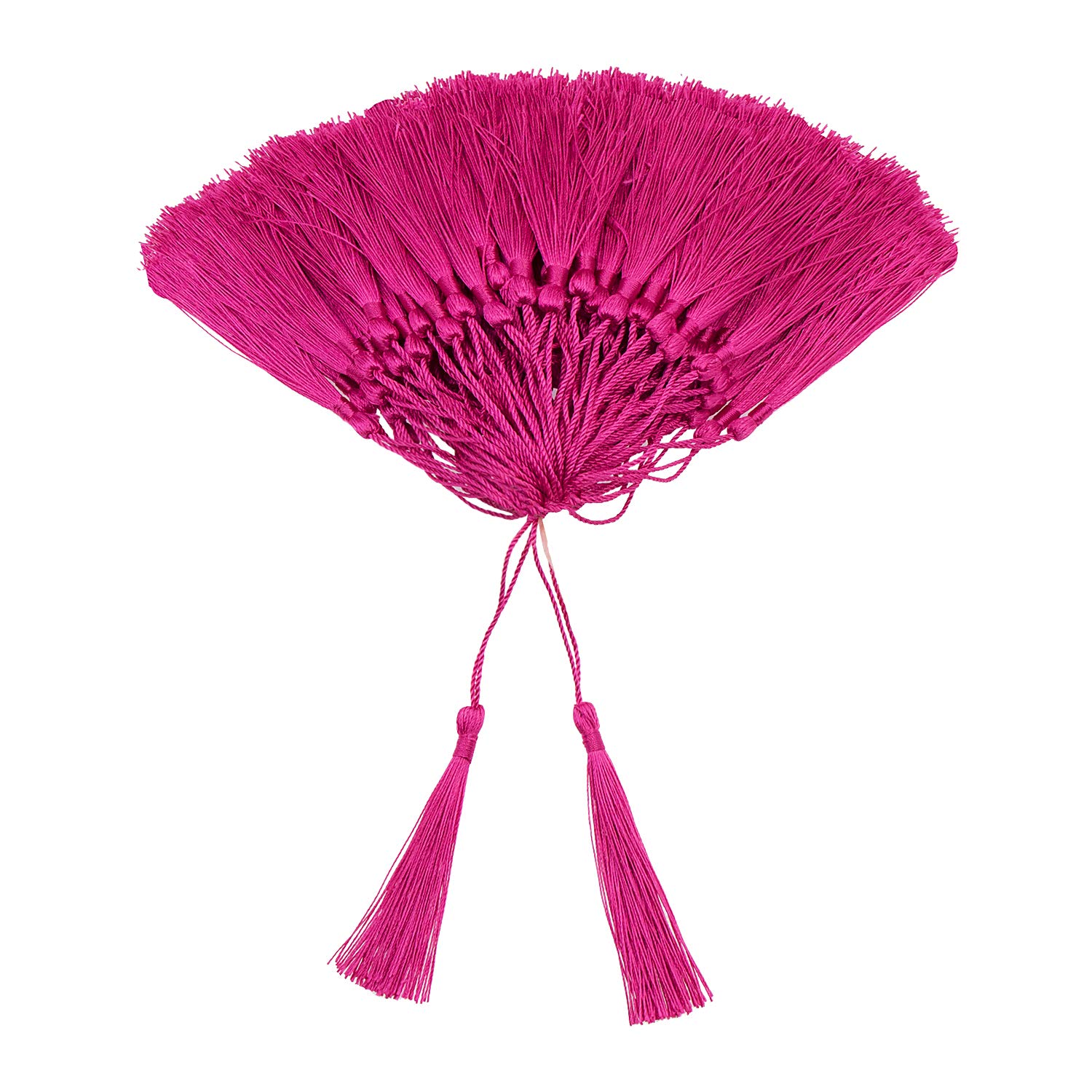 VAPKER 100 Pieces Dark Pink Tassels 13cm/5-Inch Silky Handmade Soft Tassels Floss Bookmark Tassels with 2-Inch Cord Loop for Jewelry Making, DIY Projects, Bookmarks