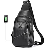 LUKZIJAES Genuine Leather Sling Bag for Men