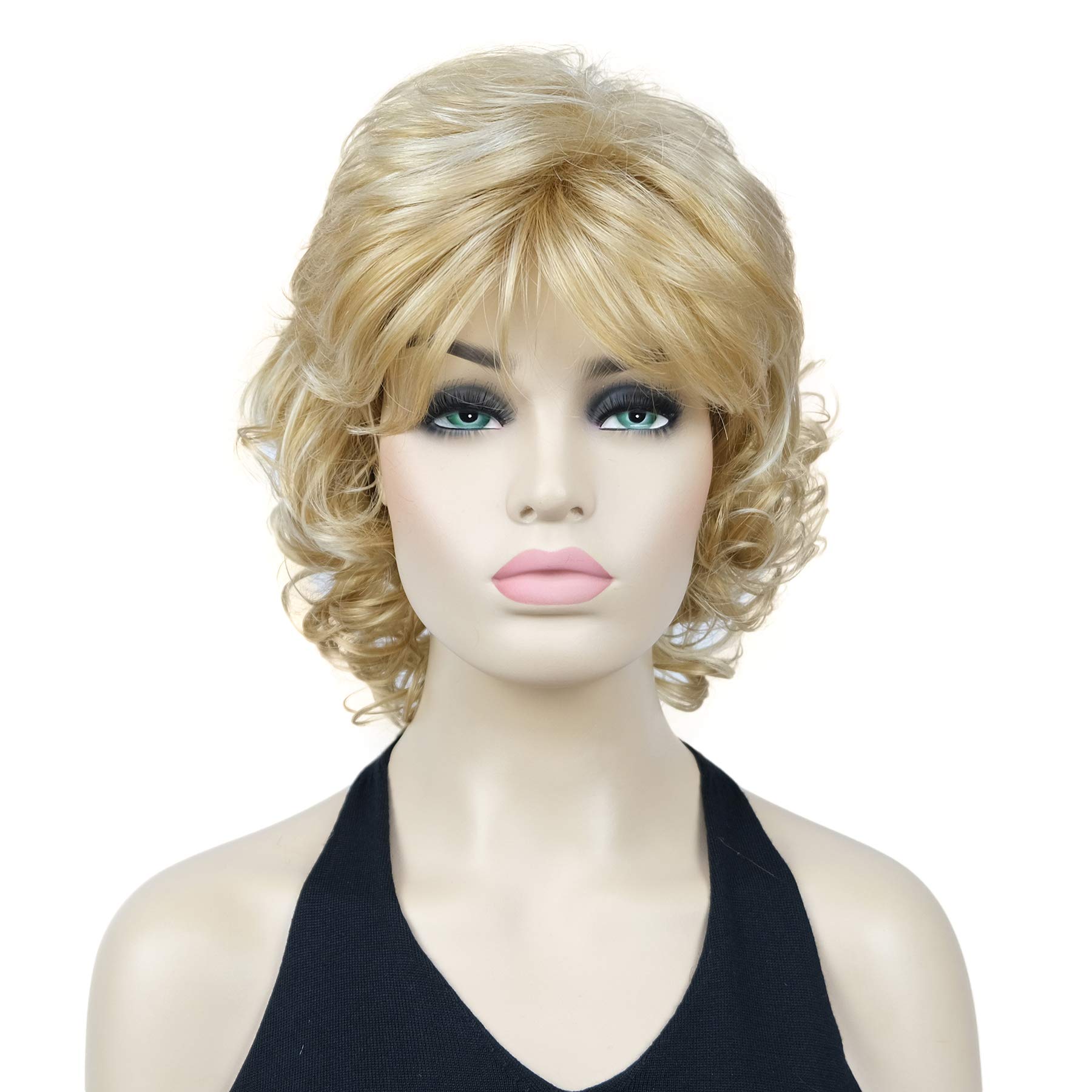 Lydell 12" Short Curly Wigs Soft Shaggy Layered Classic Cap Full Synthetic Wigs (24H613 Blonde Highlights)