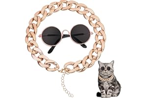 Xinjoduz 1 PCS Cat Chain Collar and Cat Sunglasses Gold Chain Cat Collar Pet Sunglasses Retro Pet Sunglasses Dog Costume Set Include Adjustable Gold Pet Chain and Funny Cute Cat Small Dog Sunglasses