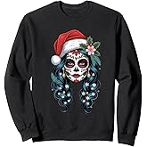 Sugar Skull Woman Santa Hat Christmas Sweatshirt