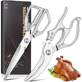 ProudMoore 2 Pack Kitchen Shears, Heavy Duty Poultry Shears with Non-Slip Handle &amp; Safety Lock, Spring Loaded, All Purpose Kitchen Scissors for Food, Meat Cutting, Chicken, Fish, Vegetables