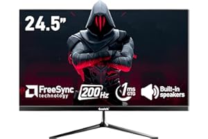 Gawfolk 24.5 Inch PC 200Hz Gaming Monitor, FHD 1080p screen, Built-in speakers,1ms without Bezel, freesync, 99% sRGB, 178 ° Angle View, HDMI、DisplayPort, Compatible with wall mounting 75*75MM - Black
