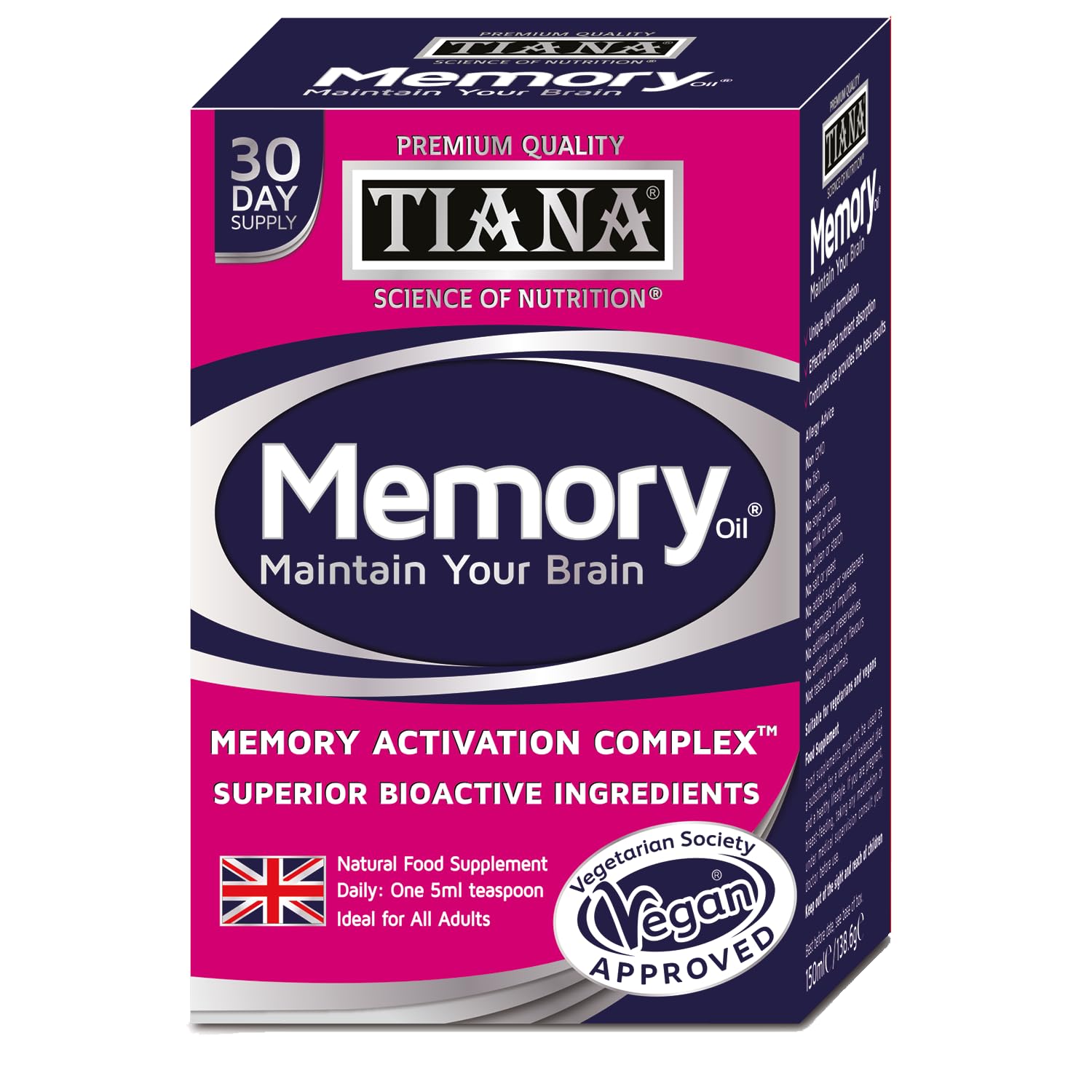 Vegan Memory & Focus Supplement Liquid 150ml (Pack of 2) β Omega-3 DHA Brain Oil with CoQ10, Turmeric, Alpha Lipoic Acid & Vitamin D3 β Plant-Based Cognitive Support β TIANA
