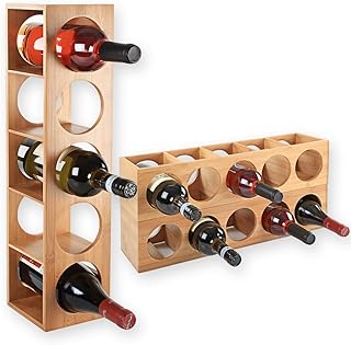Gräfenstayn® Weinregal CUBE - stapelbar aus Bambus-Holz für 5 Wein-Flaschen zum Stellen, Legen, Wand-Montage, erweiterbar, Größe 13,5x12x53 cm (LxBxH) Weinflaschenhalter Weinkiste Flaschenregal