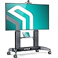 ONKRON Mobile TV Stand on Wheels for 70-110 Inch Screen up to 320 lbs, Height Adjustable TV Portable Stand max VESA 1000x600, Heavy Duty TV Cart Rolling TV Stand with Shelf & Aluminum Columns Black