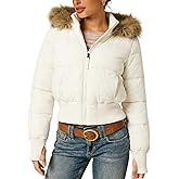 Yimoon Women's Cropped Puffer Jacket Winter Warm Quilted Jacket Faux Fur Hooded Puffer Bomber Padded Coat