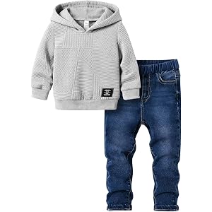 GOLLUNER Boy Outfits Long Sleeve Hoodie and Jean Pants Sets Fall Winter Clothing Set Sizes 5-12 Years