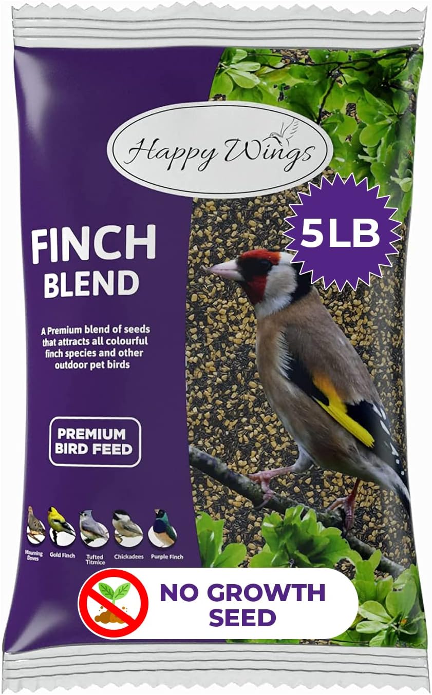 Backyard Birding & Wildlife - Happy Wings Finch Blend Bird Food, Mix of Sunflower Hearts/Kernels and Nyjer Seed, 5 Pounds | No Grow Seed | Bird Seed for Wild Birds
