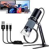 Jiusion 1080P 50-1000x USB Digital Microscope Stand for iPhone Android PC | 1920x1080P 8 LED Handheld Endoscope Mini Camera with Metal Stand, Compatible with iOS Android Windows Mac Linux Chrome