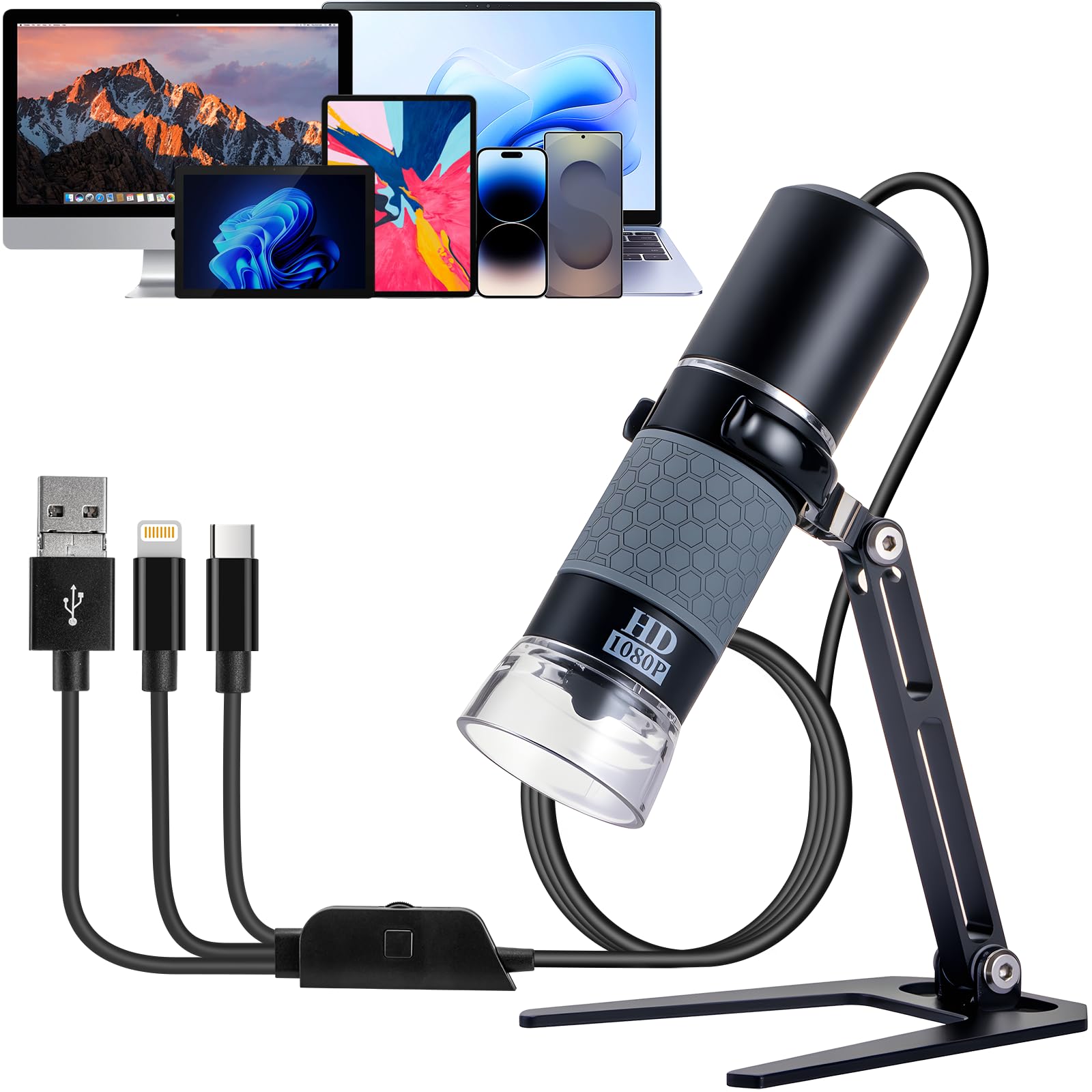 Jiusion 1080P 50-1000x USB Digital Microscope Stand for iPhone Android PC