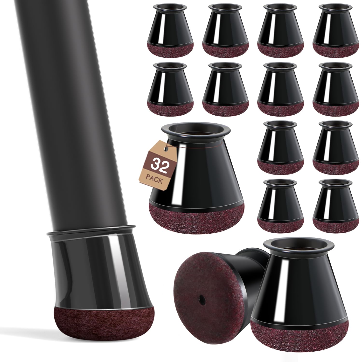 32 Pcs Small Chair Leg Floor Protectors Furniture Pads Floor Protectors for Hardwood Floors Chair Sliders Silicone Covers with Stronger Felt Pads Black X-small (Fit:14-20mm) โ image 1