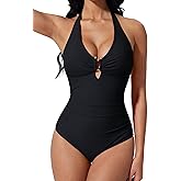 SUUKSESS Women Sexy Tummy Control One Piece Swimsuits Halter U-Wire Bathing Suit