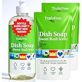 Truly Free Natural, Plant-Based Dish Soap Kit - Sweet Basil - 16 fl oz | Natural Concentrated Dishwashing Liquid, Plant-Based, Family Safe, Simple Ingredient Formula