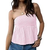Cioatin Women Cute Strapless Striped Flowy Babydoll Bandeau Tube Tops Y2K Aesthetic Peplum Ruffle Shirt Summer Teen Going Out