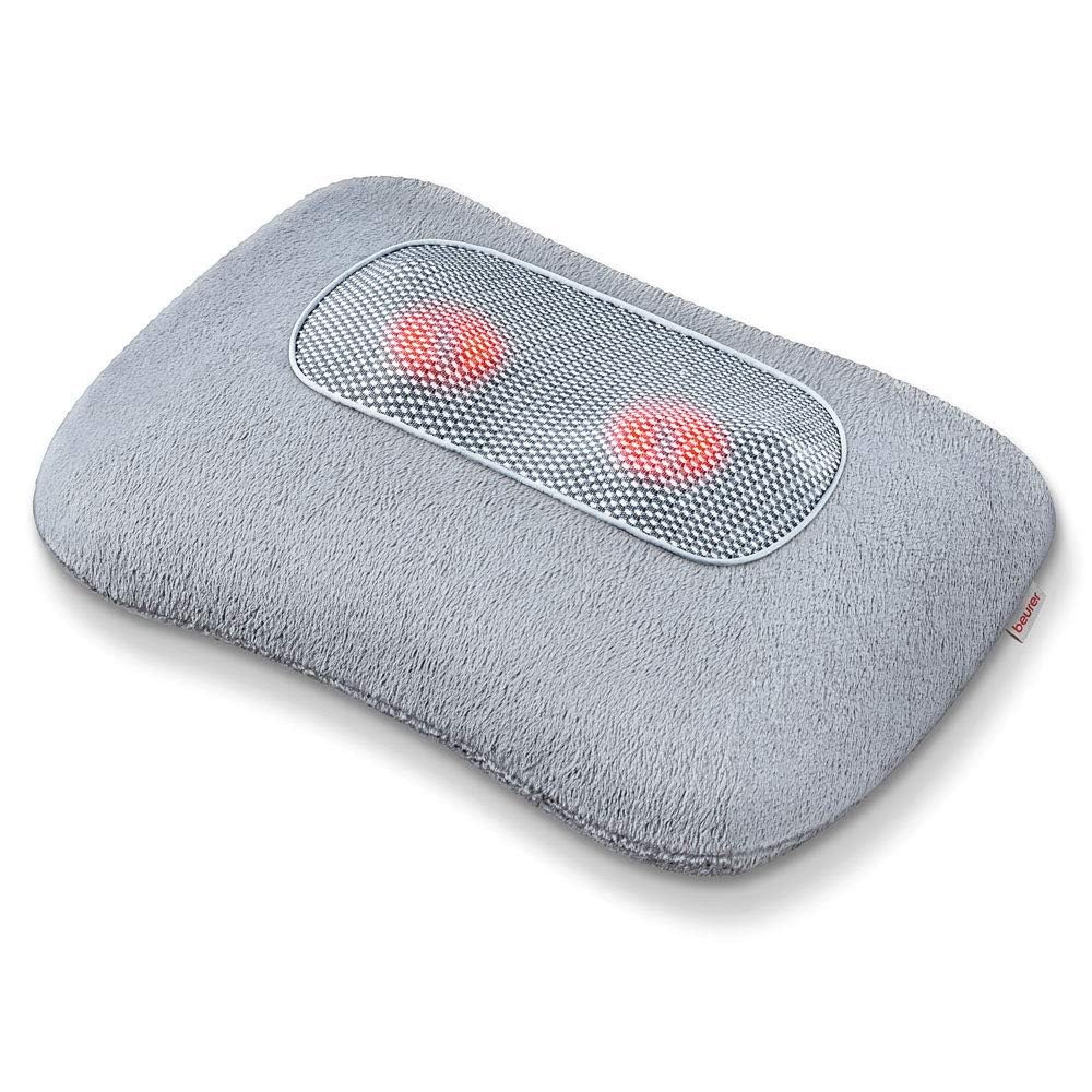 Beurer MG 145 Massage Pillow, Back Neck Massager for Relaxing Shiatsu Massage, Warming Function, Washable Cover, 4 Massage Heads, Grey