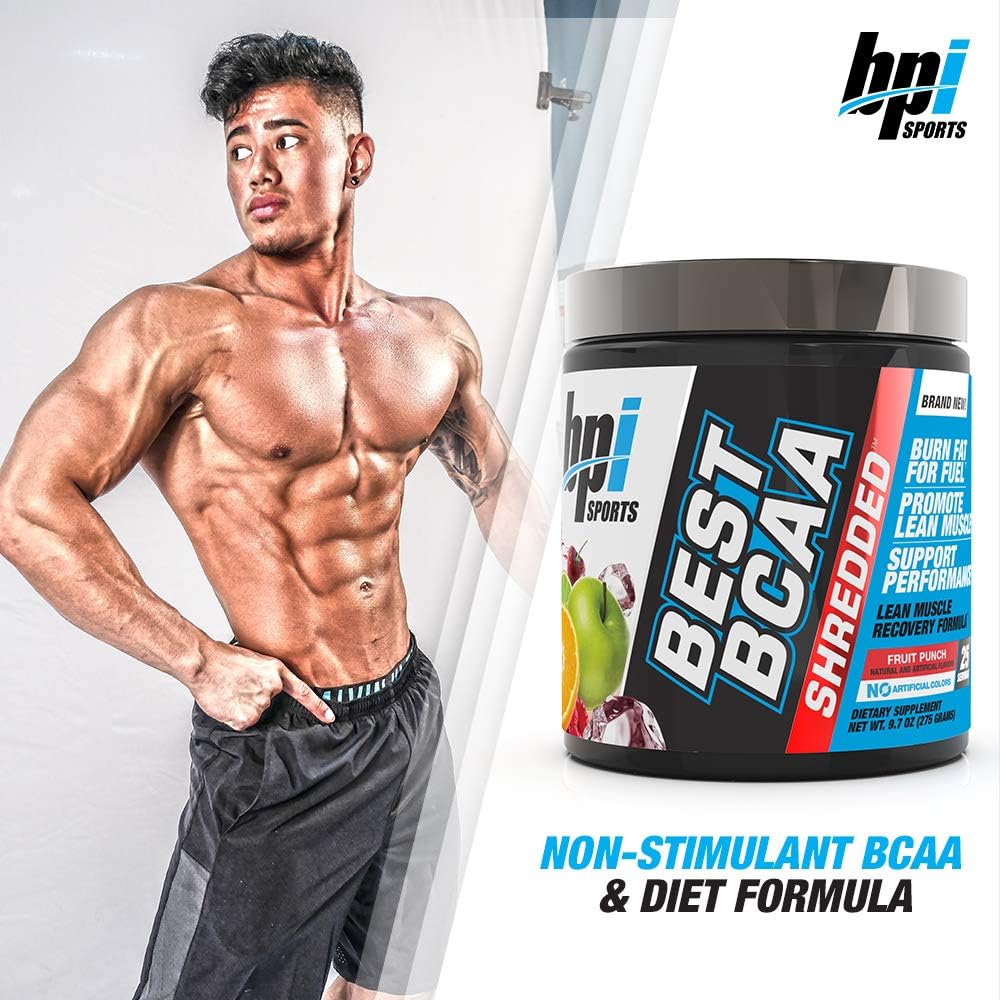 BPI Sports Best BCAA Shredded - Caffeine-Free Thermogenic Recovery Formula - BCAA Powder - Lean Muscle Building - Accelerated Recovery - Weight Loss - Hydration - Fruit Punch - 25 Servings - 9.7 oz.: Health & Personal Care