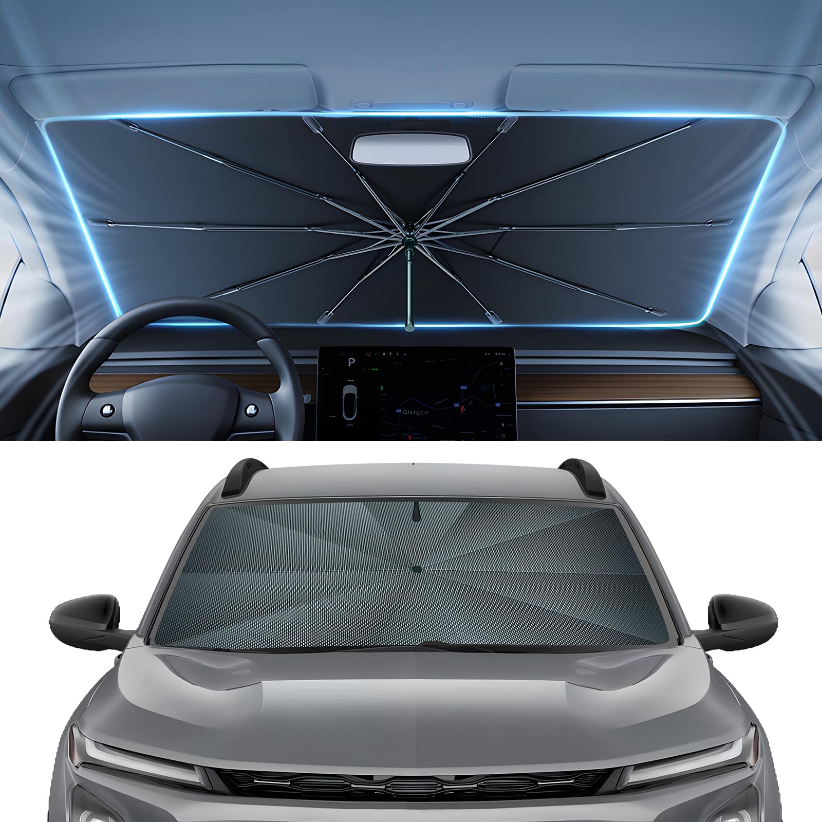 Photo 1 of Autorder Windshield Sun Shade Umbrella for 2021-2025 2026 Acura MDX Accessories,Upgraded Ice Crystal Material,Easy Setup Umbrella Sunshade for Car Windshield,100% Sun Blocking
