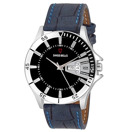 Svviss Bells Original Black Dial Blue Strap Day and Date Chronograph Wrist Watch for Men - TA-1045