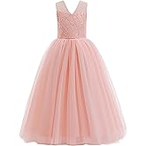 Glamulice Girls Flower Girl Dress Tulle Lace Wedding Party Bridesmaid Birthday Pageant Formal Dresses