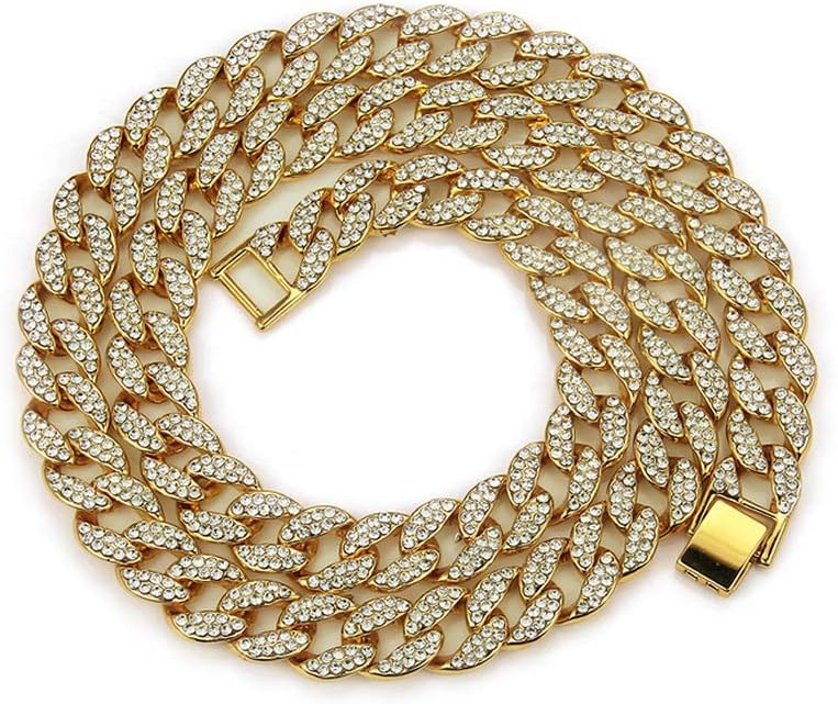 Nadoli Men's Cuban Hip Hop Real Gold Plated Zinc Alloy Diamond Geometric Type 15mm Width Bling Bracelet 8"(20cm) Chain…