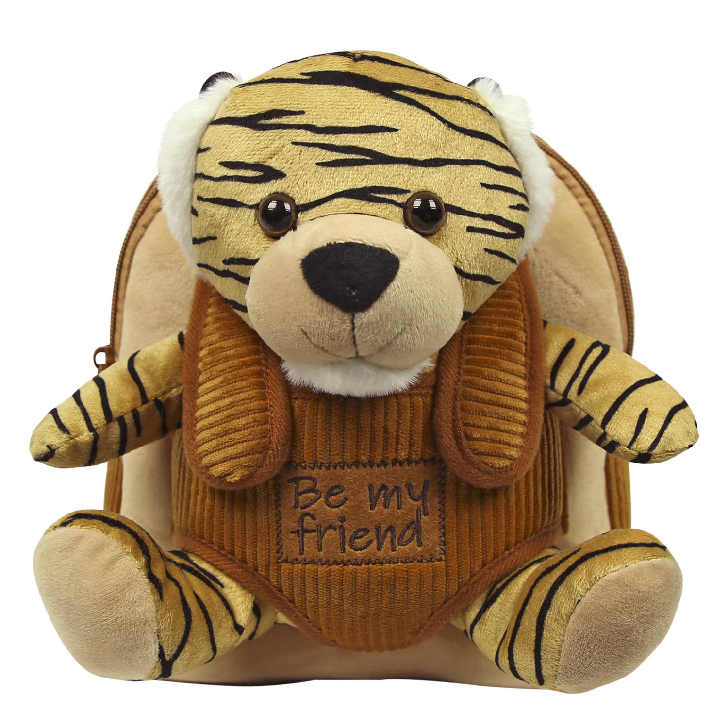 PERLETTI Plush Backpack for Children 3 4 5 Years – Cute Mini Travel Bag and Animal Soft Toy for Kindergarten – Small Soft Toy and Bag for Little Girl Boy Baby – 21 x 27 x 9 cm, Tiger, 21x27x9 cm,