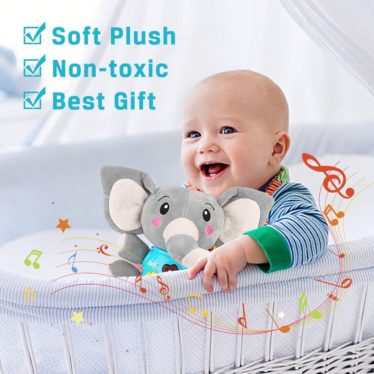 Aitbay Plush Elephant Music Baby Toys 0 3 6 9 12 Months, Cute Stuffed Aminal Light Up Baby Toys Newborn Baby Musical Toys for Infant Babies Boys & Girls Toddlers 0 to 36 Months: Toys & Games
