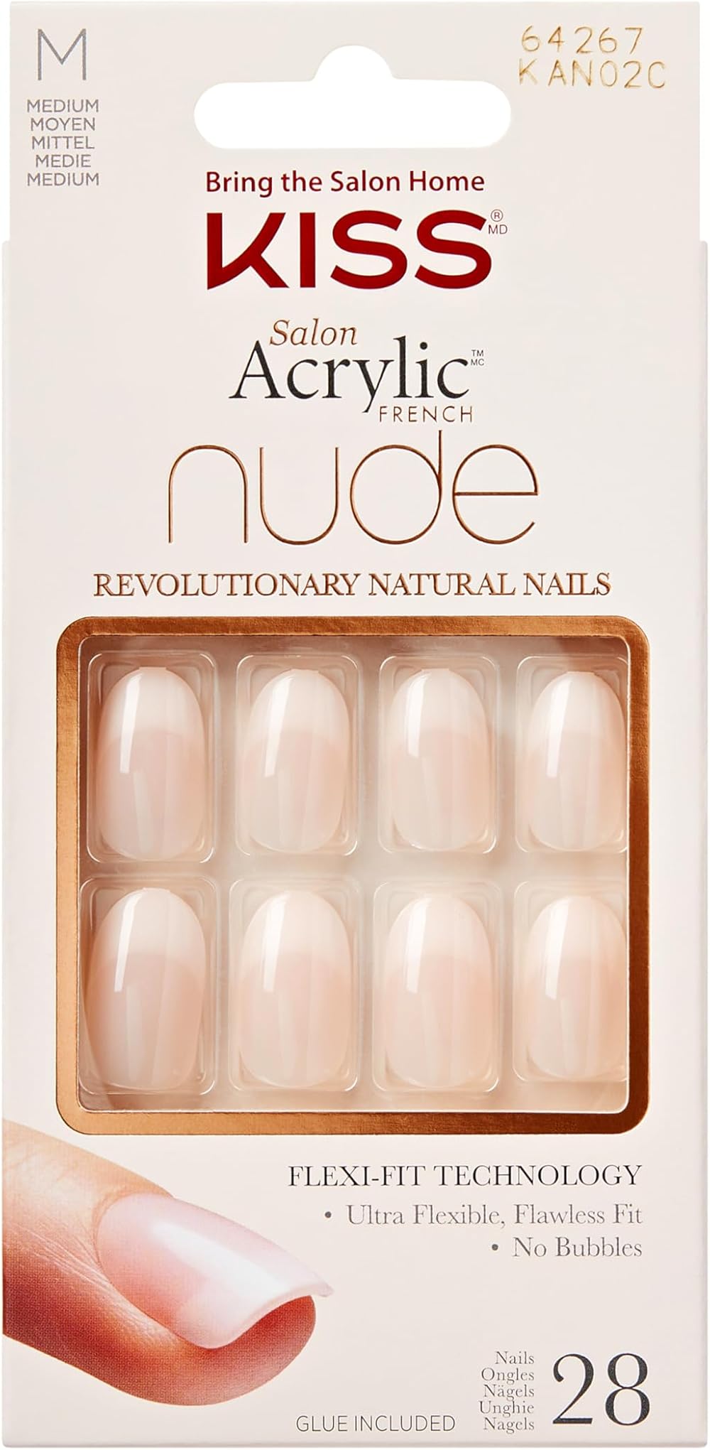 KISS Salon Acrylic Nude Graceful Medium Length Nails Set 28 Nails Glue File