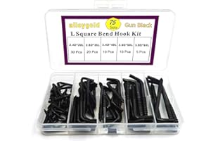 Alloygold 75 Pieces 5 Sizes Black Spiral in Square Bend Hook kit, Galvanized Square Bend Hook self Tapping Screw Hook for Home/Workplace/Office
