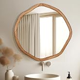 ULIKE Irregular Round Wood Mirror 30 Inch, Rustic Brown Wall Mirror | Organic Shaped Decorative Mirror Featuring a Natural Wooden Frame, Perfect for Farmhouse Homes, Vanities and Accent Walls