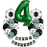 Soccer Birthday Party Decorations Kids Boys Girls Soccer Ball Themed 4 Year Children's Birthday Decoration Number 4 Balloon Garland, Soccer foil Balloon, Green Balloon Soccer Themed Celebration